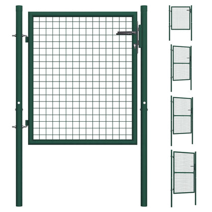 vidaXL Fence Gate Metal Fence Post Garden Gate for Outdoor Patio Steel Green