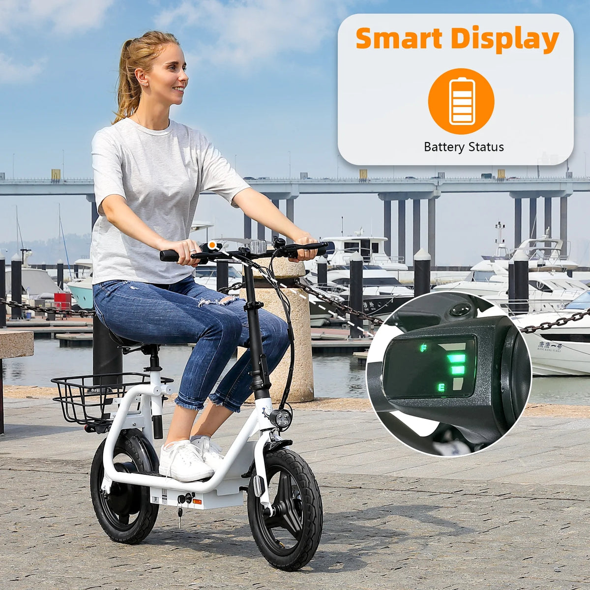 SANOPY 350W Electric Scooter with Seat for Adults, 15 Miles Range 20 Mph, 36V 5.2Ah Battery Moped, 14" Big Tire Commuter Electric Bike with Shock Absorbing, Black
