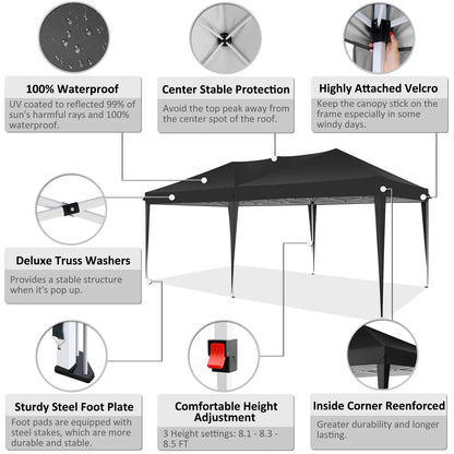 SANOPY 10'x10' EZ Pop Up Canopy Tent Outdoor Party Instant Shelter Portable Folding Beach Canopy with 4 Sandbag & Carrying Bag, Black