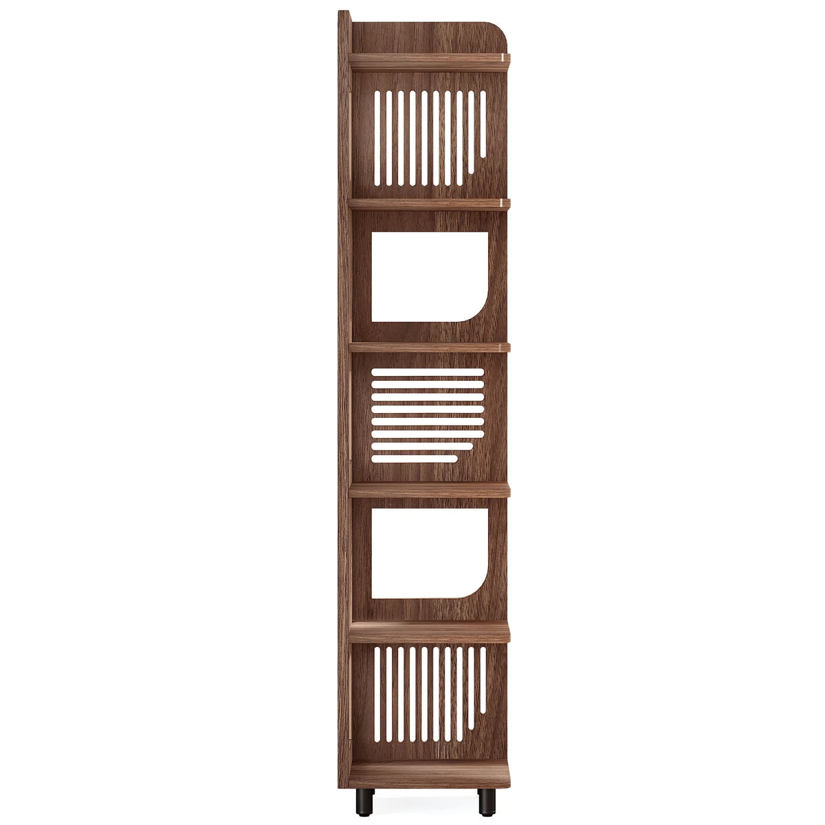 Fnova 71" 6-Tier Tall Corner Bookshelf, Rustic Wooden Narrow Corner Bookcase with Artistic Square Rack, Freestanding Display Storage Shelf for Space-Saving Home Organizing