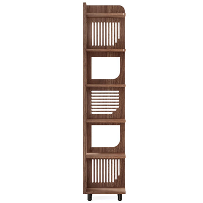 Fnova 71" 6-Tier Tall Corner Bookshelf, Rustic Wooden Narrow Corner Bookcase with Artistic Square Rack, Freestanding Display Storage Shelf for Space-Saving Home Organizing