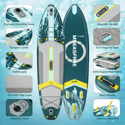 MSEASFREE 11.5 ft Inflatable Paddle Board All-Purpose Fishing Stand up Paddle Board with Full SUP Accessories
