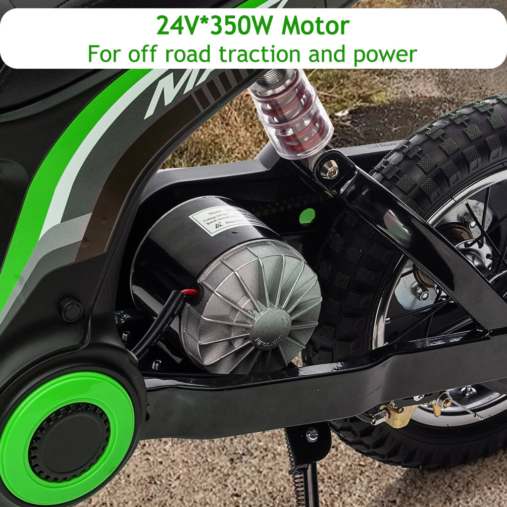 Kids Electric Dirt Bike,Electric-Powered Bike,2 Speed Settings,14.29 MPH Max,All-Terrain Electric Motorcycle for Ages 6-12,High-Speed Electric Dirt Bike for Kids,24V 350W