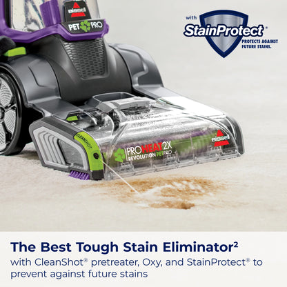 BISSELL ProHeat 2X Revolution Pet Pro Upright Deep Cleaner, for Carpets and Upholstery, TurboStrength Motor Technology, 3 Cleaning Modes, Heatwave Technology, 3586, Purple