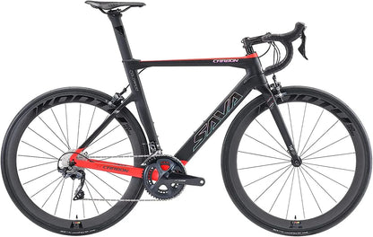 SAVADECK Carbon Road Bike,HERD6.0 T800 Carbon Fiber 700C Road Bicycle with Shimano 105 22 Speed Groupset Ultra-Light Carbon Wheelset Seatpost Fork Bicycle(Black Red 47cm)