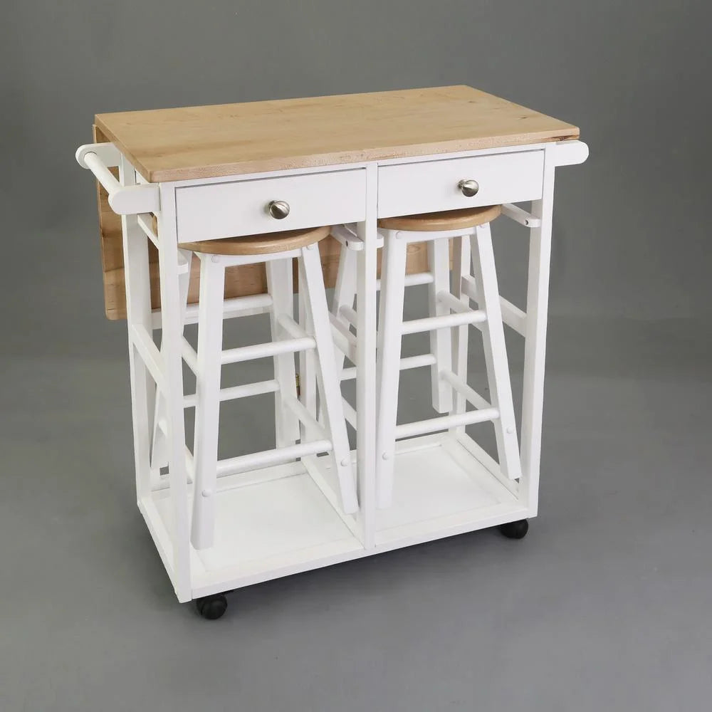 American Trails Breakfast Cart with Drop-Leaf Table, American Maple Top, Square - White