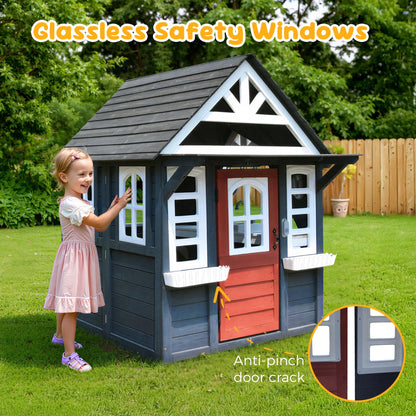 COCLUB Outdoor Playhouse for Kids Ages 4-8, Wooden Play House with Doorbell, Phone, Kitchen Toys, Outdoor Kids Play Equipment, Casa Para Ni?as (45��L x 65��H), White & Black