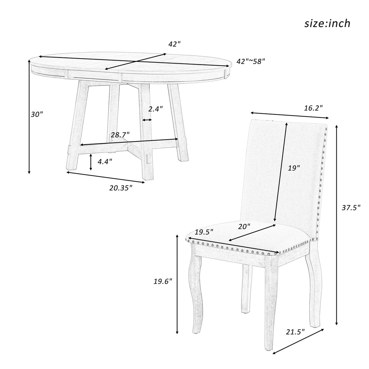 Bellemave 5-Piece Round Dining Table Set, Wood Farmhouse Extendable Dining Table and 4 Upholstered Dining Chairs, Kitchen Dining Table Set for 4 ��Antique White��