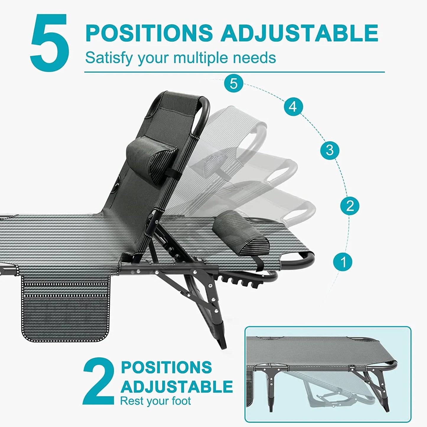 Slsy Folding Lounge Chair, 5-Position Adjustable Outdoor Reclining Chair, Folding Sleeping Bed Cot, Folding Chaise Lounge Chair for Pool Beach Patio Sunbathing