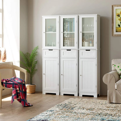 Homfa Bathroom Storage Tower, Narrow Linen Cabinet with Door and Drawers, Tall Bathroom Storage Cabinet for Small Spaces, White