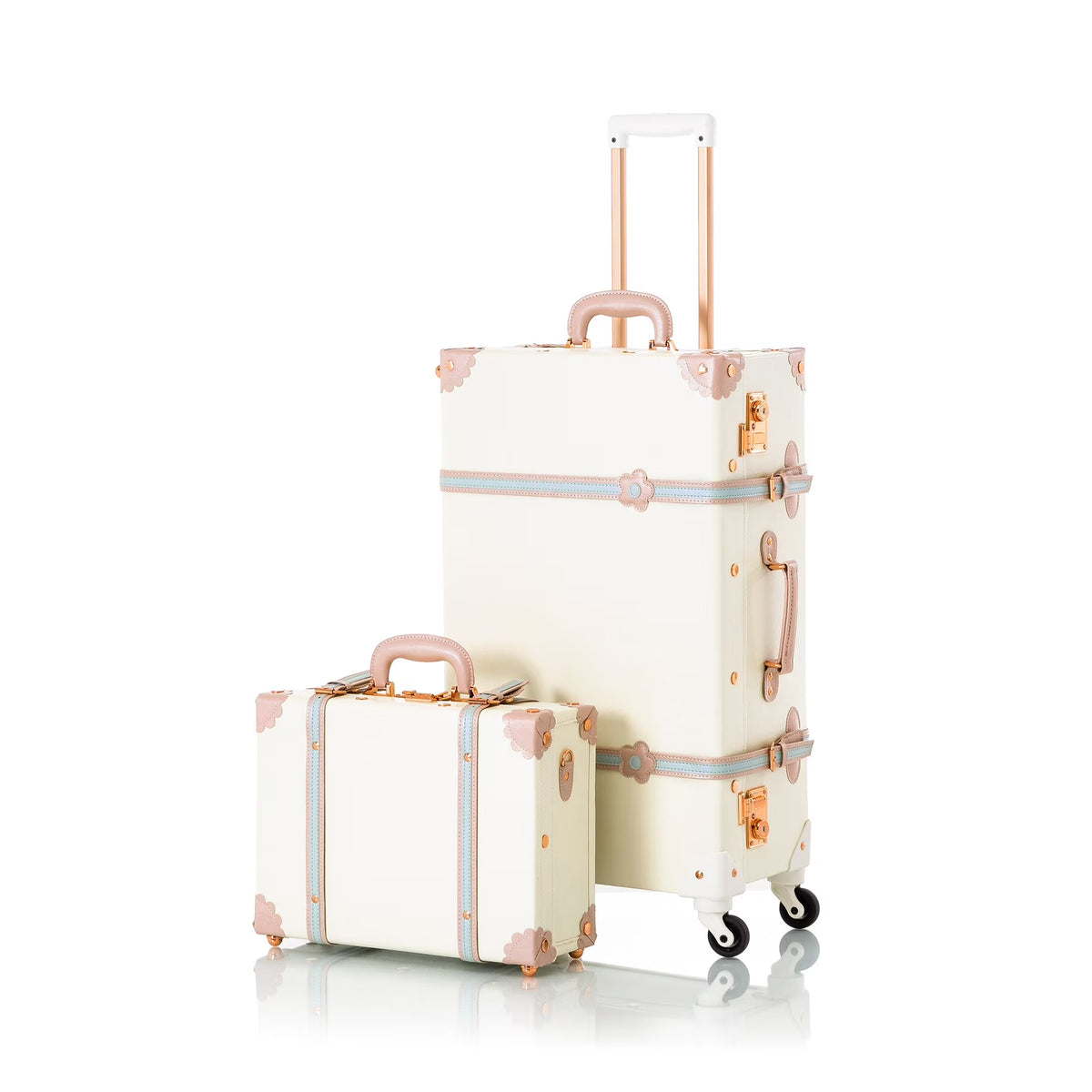 COTRUNKAGE Vintage Trunk Luggage Set TSA Lock Carry On Suitcase for Women (13" & 20", Pink Floral)
