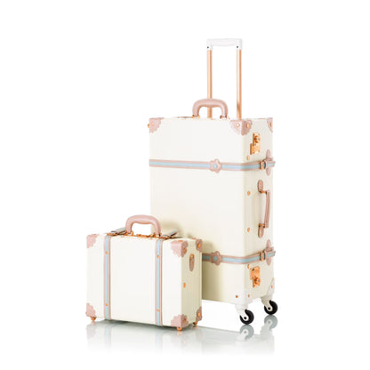 COTRUNKAGE Vintage Trunk Luggage Set TSA Lock Carry On Suitcase for Women (13" & 20", Pink Floral)