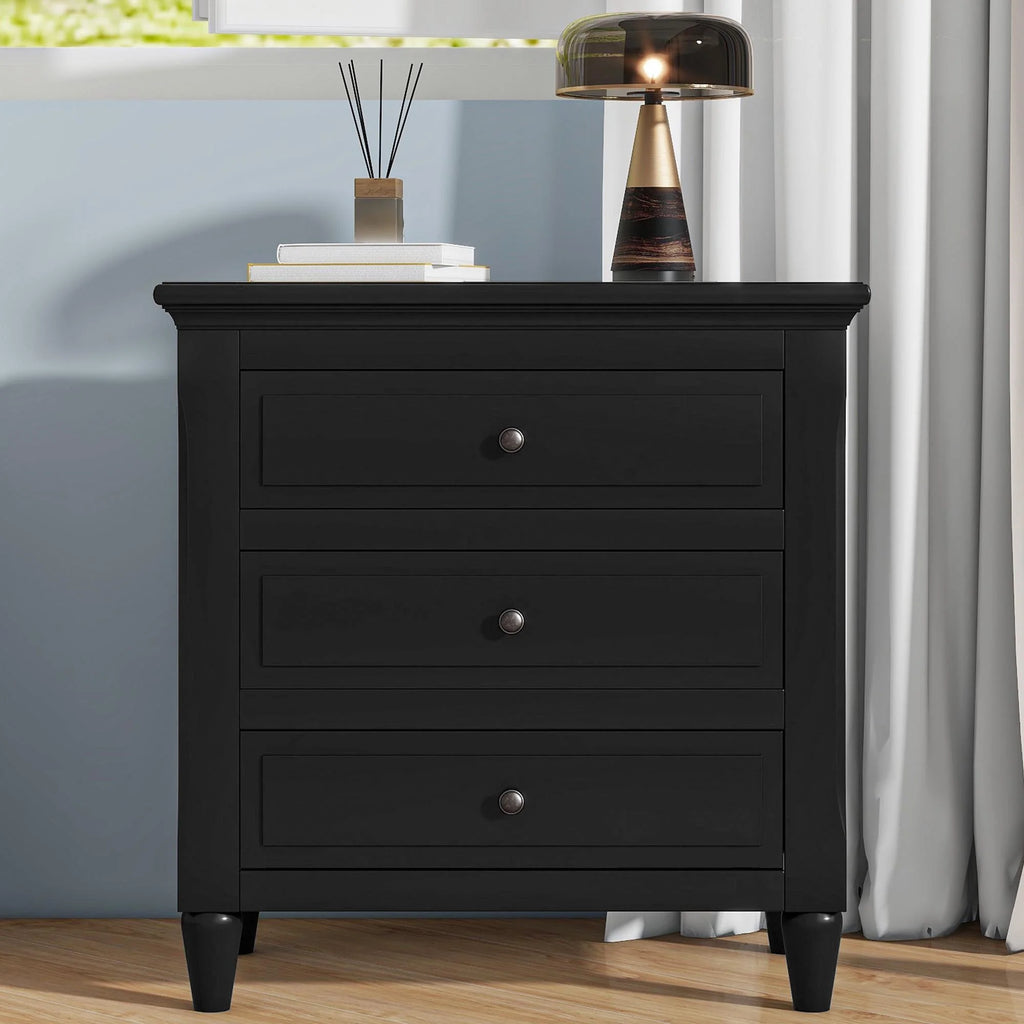 White Nightstand for Bedroom, Atumon Nightstand with 3 Drawers, Wood Bedside Table, Modern Nightstand Furniture for Bedroom, 28"L x 16.9"W x 28"H