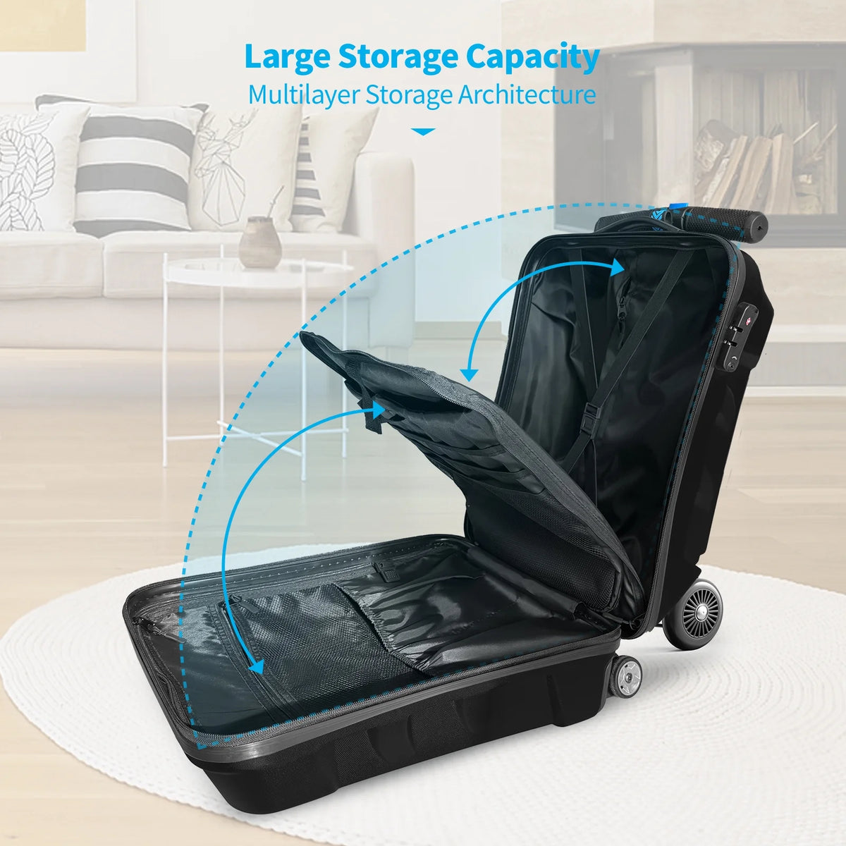 Muhub 2 in 1 Scooter Luggage for Kids and Adult,Foldable Ride on Suitcase with Wheels,Black