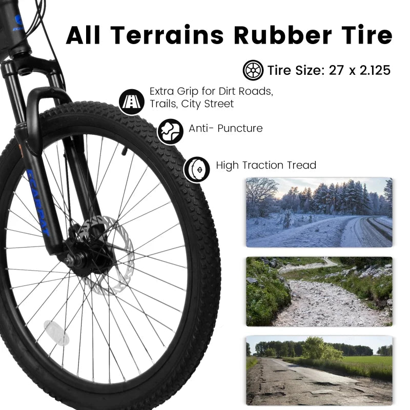 A2760 27.5 Inch Full Suspension Mountain Bike, Front and Rear Dual Shock Absorbers, Mechanical Disc Brakes, 21-Speed, Suitable for Men and Women, Ideal for Travel and Fitness Enthusiasts
