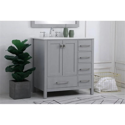 Elegant Decor Irene 32" Solid Wood and Stone Single Bathroom Vanity in White