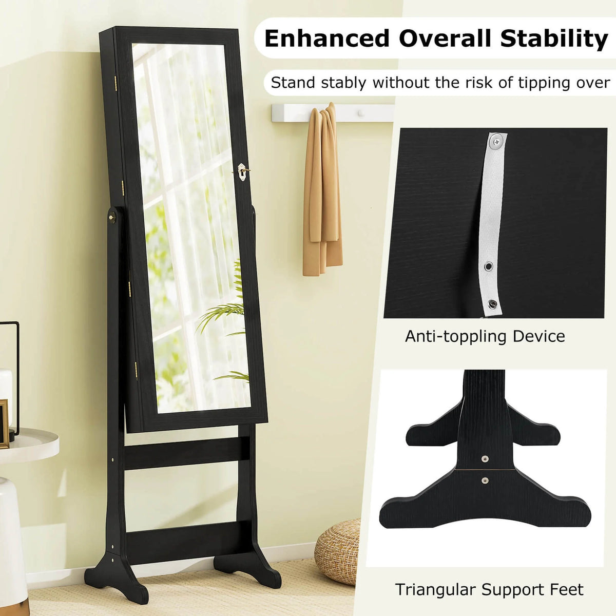 Costway Contemporary MDF Jewelry Cabinet with LED Lights in Brown