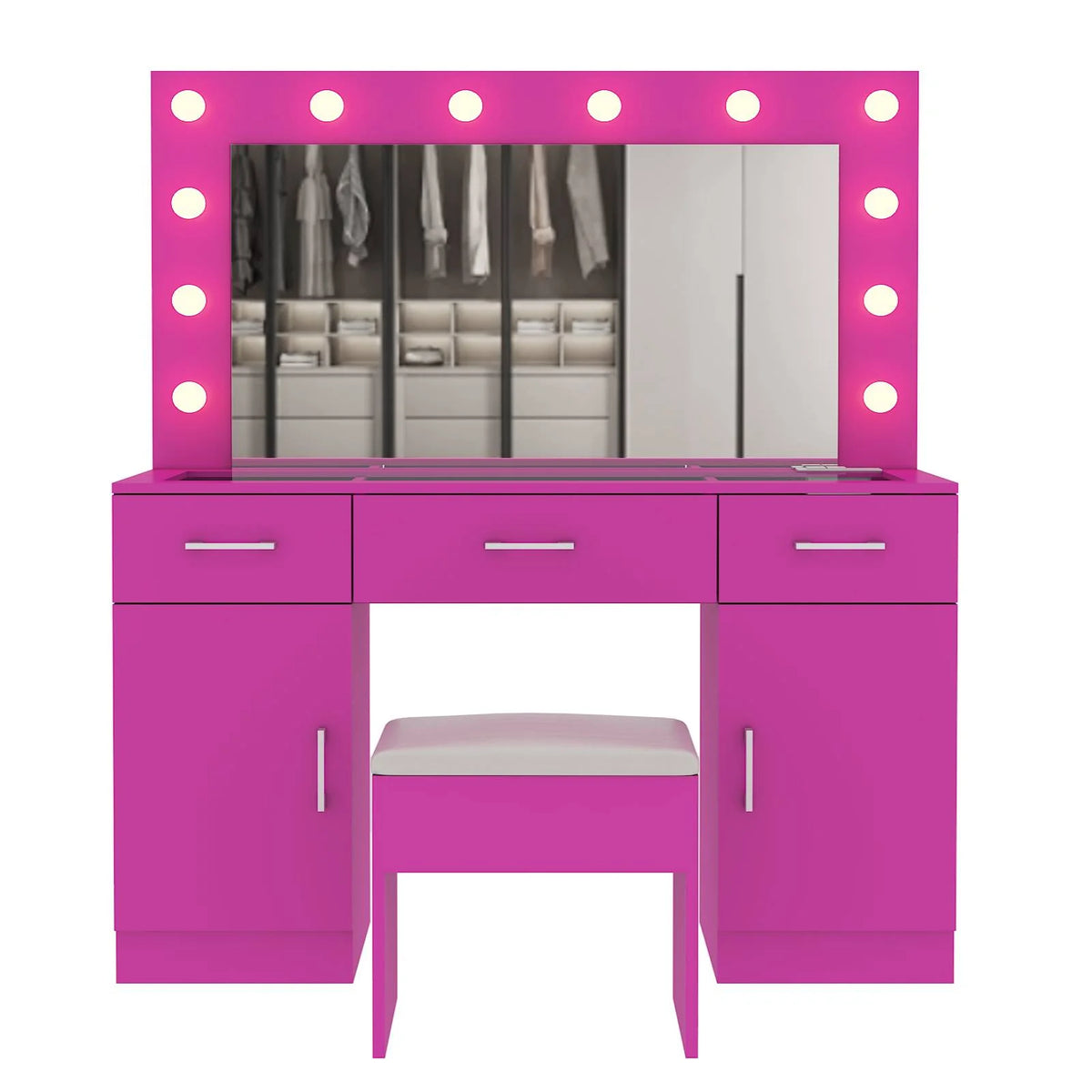 Ktaxon Large Makeup Vanity, Vanity Table Set w/ Visible Glass Top w/ Charging Station, White