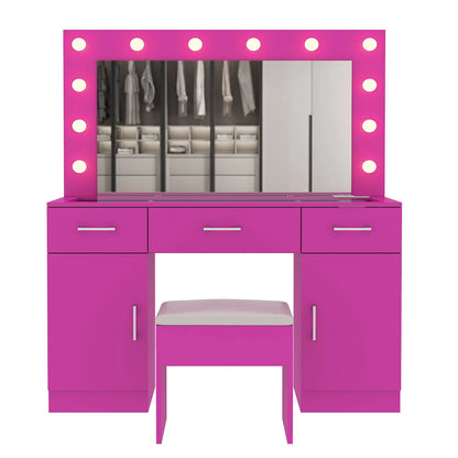 Ktaxon Large Makeup Vanity, Vanity Table Set w/ Visible Glass Top w/ Charging Station, White