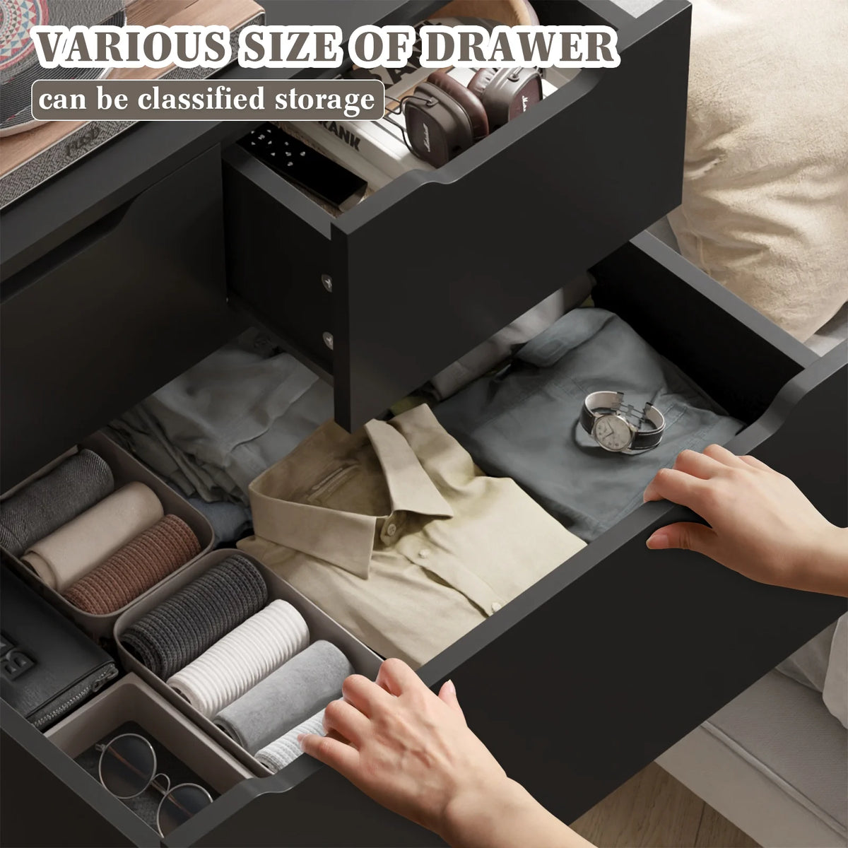 EnHomee White Dresser for Bedroom Wood 6 Drawer Modern Storage Cabinet for Bedroom Living Room Closet, 43.3"Hx 27.5"Lx 15.7"D