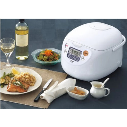 Zojirushi Micom Rice Cooker and Warmer (10-Cup/ Cool White) with Rice Washing Bowl and Bamboo Spoon