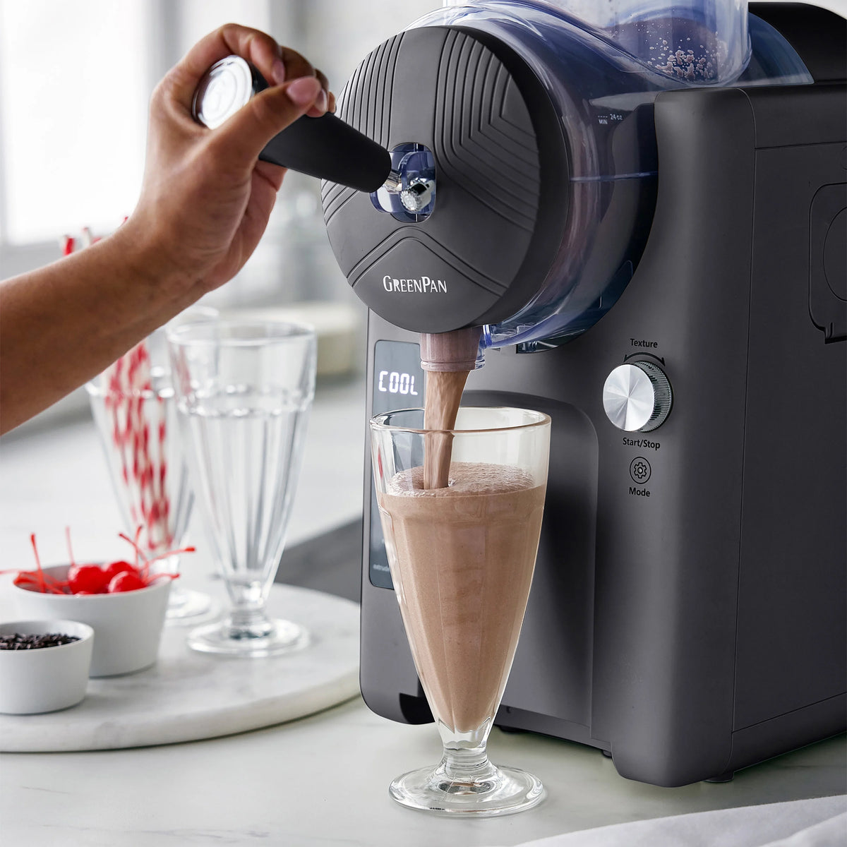 GreenPan Frost 6 Mode, Ice Cream, Frozen Drink, Slushie & Milk Shake Maker, No Freezer Needed, Easy Clean Parts, Gray