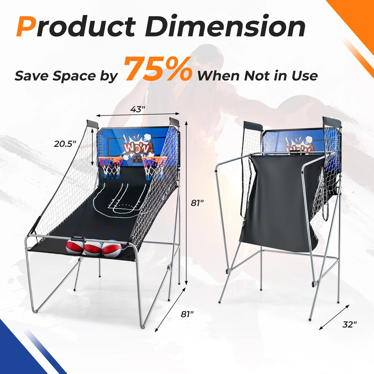 Costway Dual Shot Basketball Arcade Game with 8 Game Modes Electronic Scoring Blue