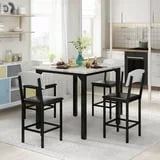 Lamerge 4 Person Dining Table Set, Solid Wood Dining Table with 4 Upholstered Leather Chairs, Modern Kitchen Dining Room Dining Table Set for Small Spaces, Apartments, Kitchens, Dining Rooms. White
