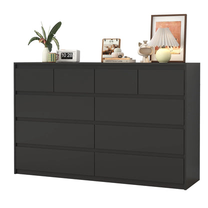 ChVans Black 9 Drawers Dresser with Charging Station, 63" Long Modern Dresser with 9 Drawers for Bedroom, Large Wood Chest of Drawers Handle Free, Dresser for Bedroom, Living Room, Hallway