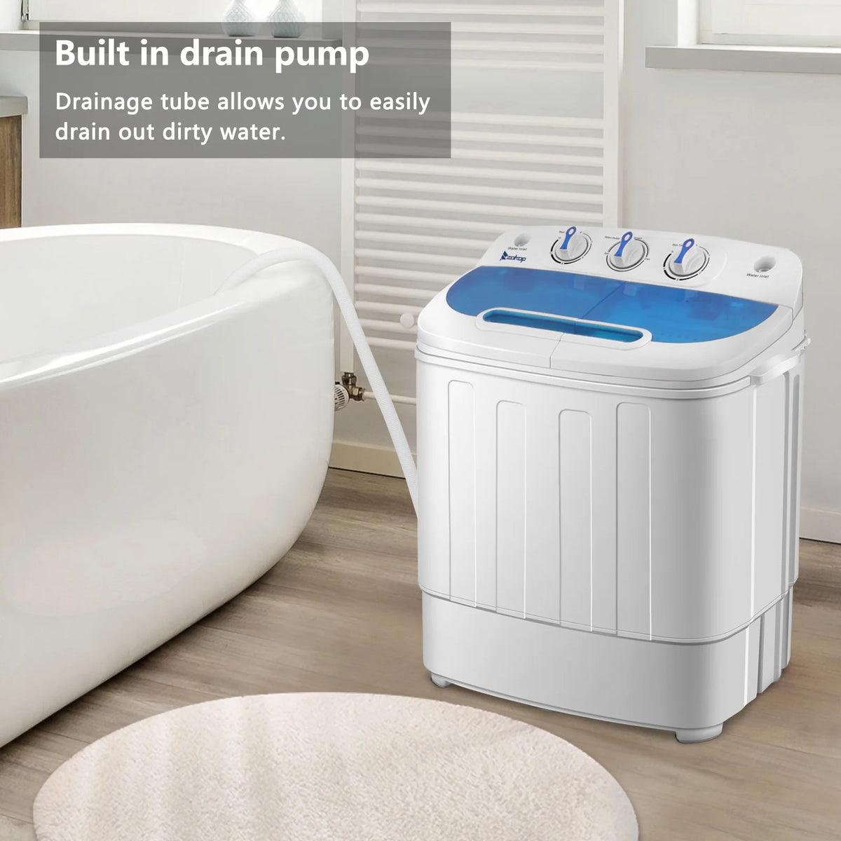 Portable Washing Machine, YOFE Compact Mini Washing Machine, Semi-automatic Washing Machine, Portable Mini Twin Tub Washing Machine for Camping Apartments, Washer(7.7lbs) /Spiner(6.6lbs), Gray, R4861