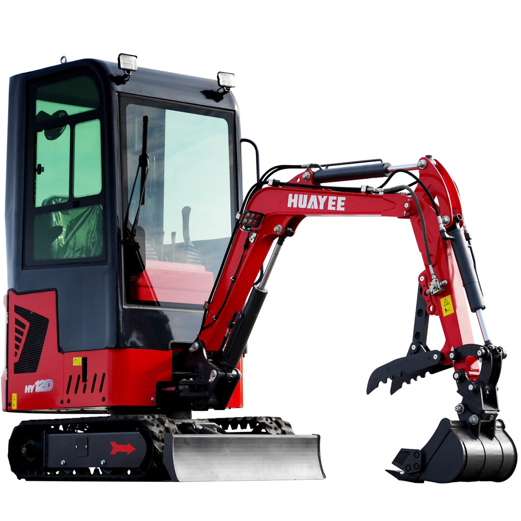 HUAYEE 1.4 Ton Cab Version Mini Excavator - HY12D, with 13.5 HP B&S Gasoline Engine, Swing Function, Mechanical Thumb Clamp, Mechanical Quick - Change, Hydraulic cooler, Electric Fan, In-stock in US