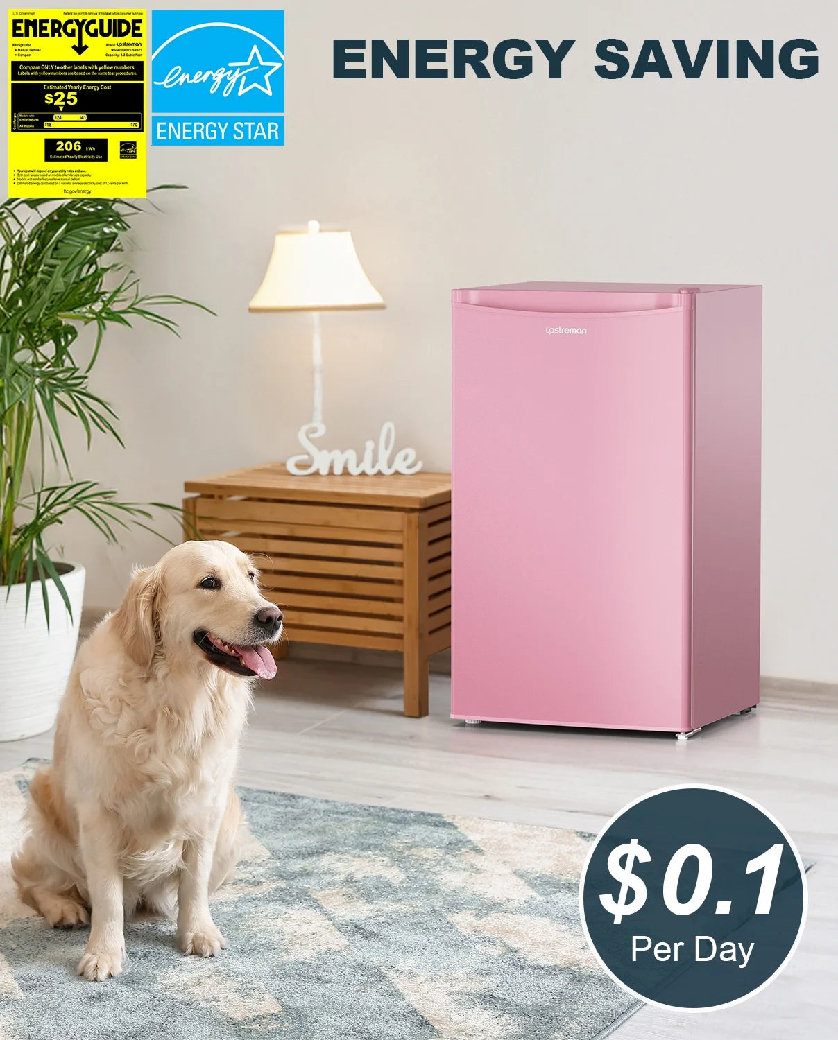 Upstreman 3.2 Cu.Ft. Mini Fridge with Freezer Single Door Small Refrigerator Adjustable Thermostat Compact Fridge with Reversible Door, Low Noise, BR321 Black