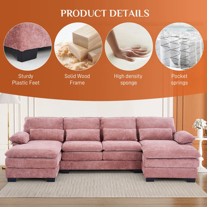 Rophefx 114.3" U Shaped Sectional Couches for Living Room,Cloud Couch,4 Seats Chenille Couch with Double Layer Cushion,Orange