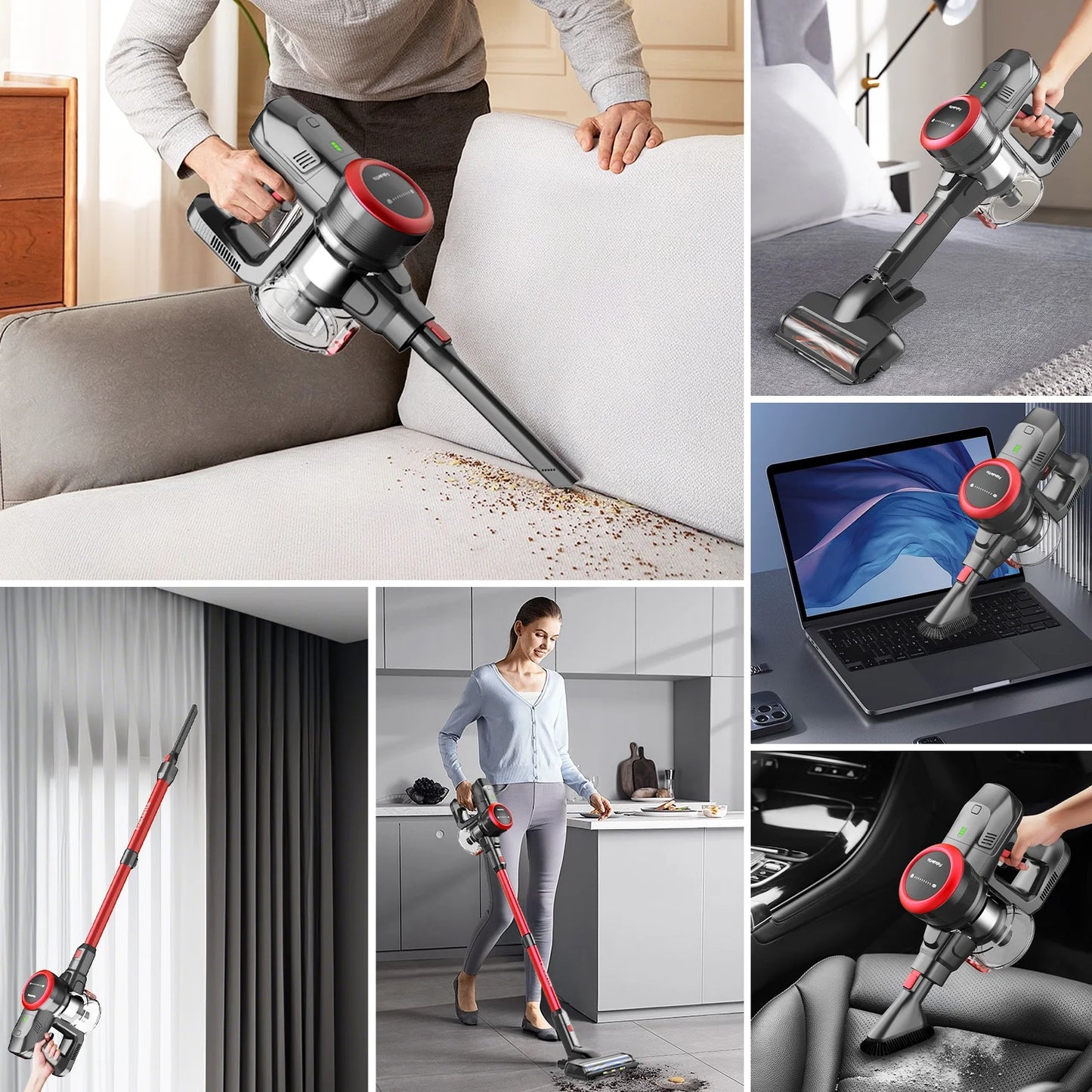 Lazyswan Cordless Vacuum Cleaner 35KPA Self-Standing Stick Vacuum 50min 400W Vac for Home Pet Hair Car Carpet Hardwood Floor, Black