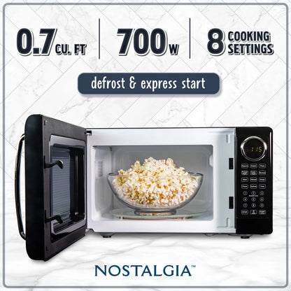 Nostalgia Retro Microwave Oven - 0.7 Cu Ft & 700-Watt Countertop Microwave with Glass Turntable, Child Safety Lock, 8 Auto-Cook Programs & Digital Clock - Aqua