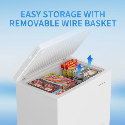 BANGSON 7.0 Cu.Ft Chest Freezer, Deep Freezer with Adjustable Thermostat, Top Open Door Freezer with Removable Basket, Quiet Operation, Ideal for Kitchen/Apartment/Office