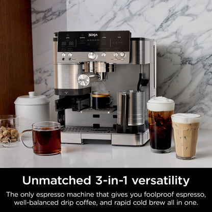 Ninja Luxe Cafe Premier Series, Stainless Steel Espresso Machine and Drip Coffee Maker with integrated Coffee Grinder and Milk Frother, ES601