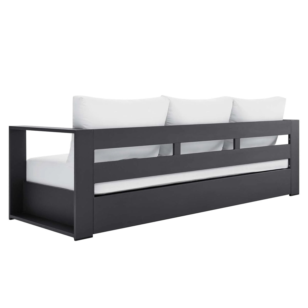 Lounge Sofa Table Set, Grey Gray, Aluminum, Metal, Fabric, Modern Contemporary, Outdoor Patio Balcony Cafe Bistro Garden Furniture Hotel Hospitality