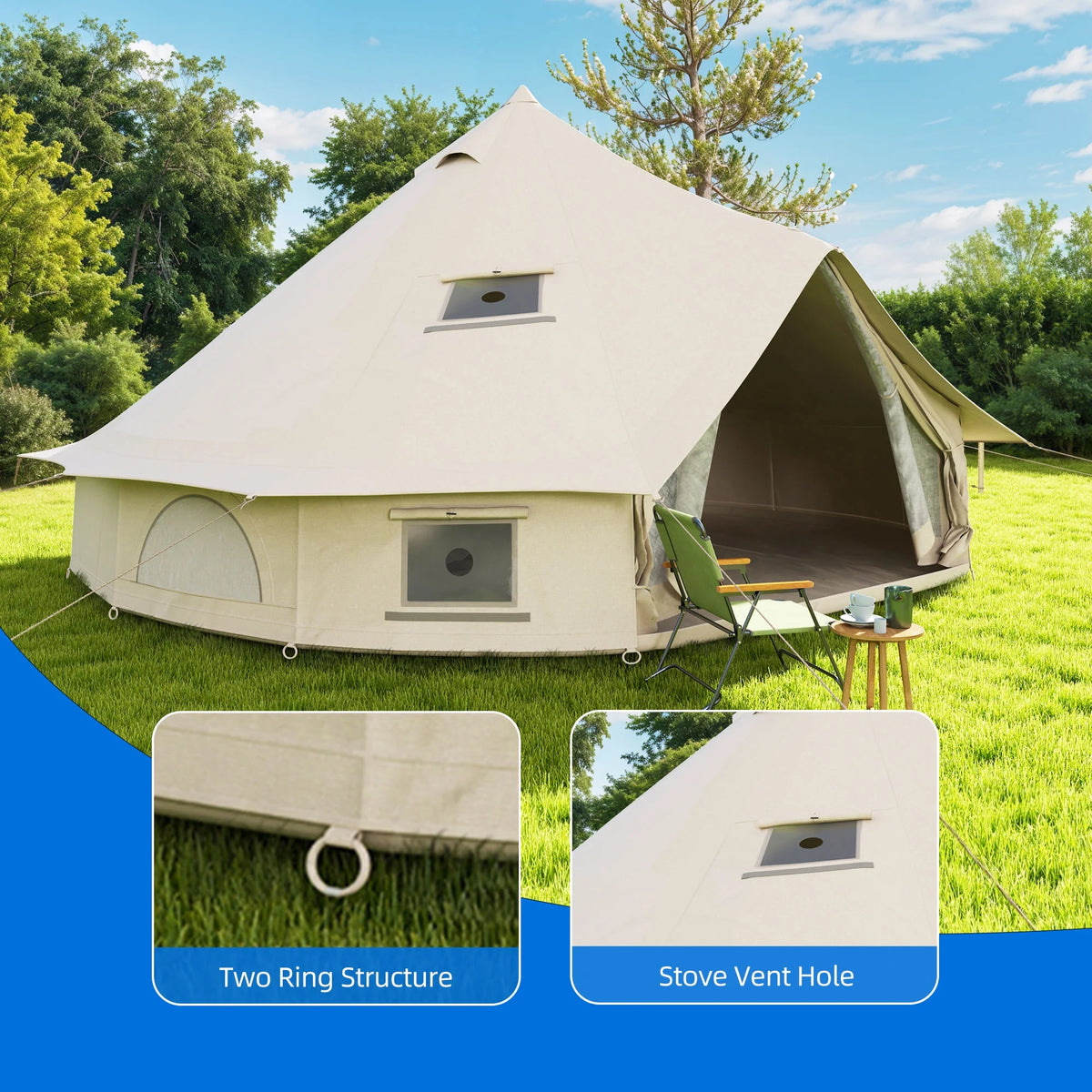 Dextrus Camping Tent with Stove Jacks & Windows for Outdoor Family Party, Camping, Picnic, Barbecue