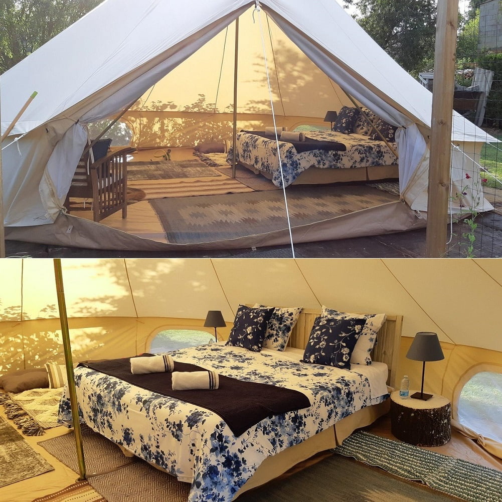 Outdoor Waterproof Family Camping Cotton Canvas Bell Tent Luxury Glamping Yurt Diameter 4M (13.1FT)