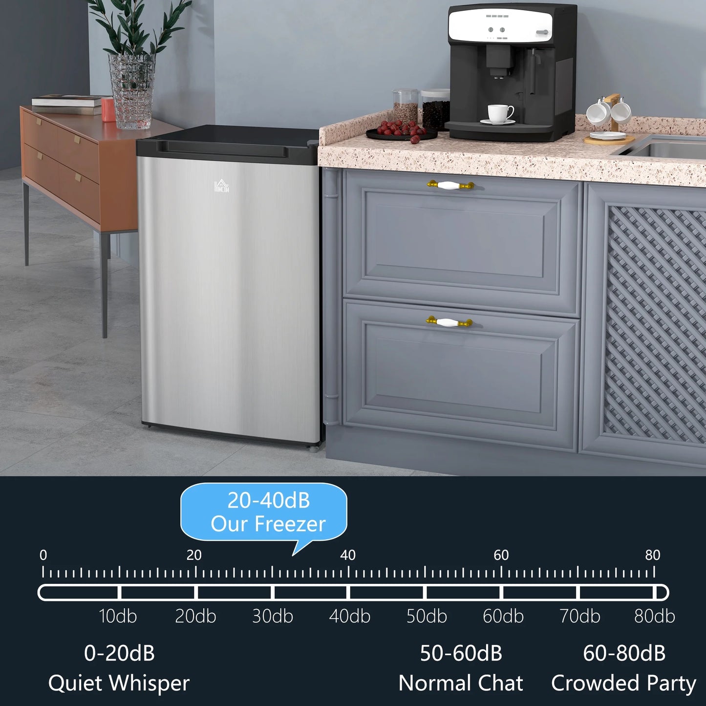HOMCOM 3 Cu Ft Mini Freezer, Reversible Door, Under Counter Freezer, Black
