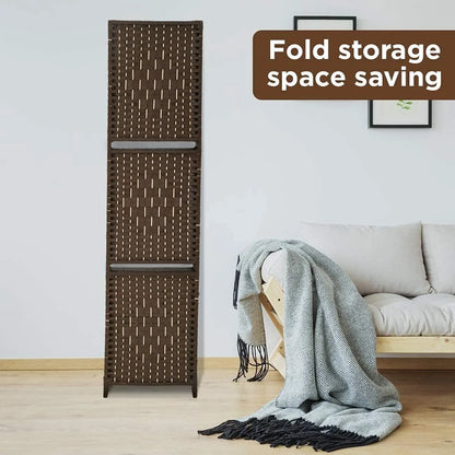 Dkelincs 6 Panel Wood Room Dividers Portable Folding Privacy Screen with Removable Storage Shelves, Brown