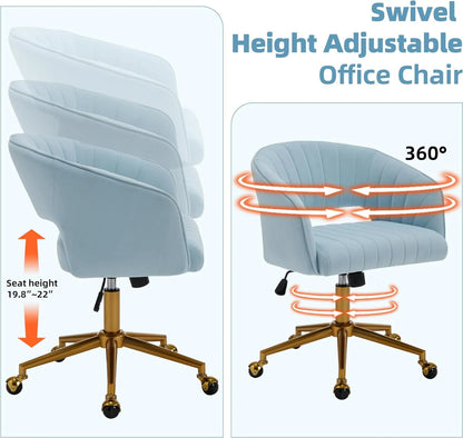 Westice Home Office Desk Chairs, Velvet Task Chair, Height Adjustable Swivel Vanity Chair with Golden Base for Vanity Study, Living Room Computer Room, Beige