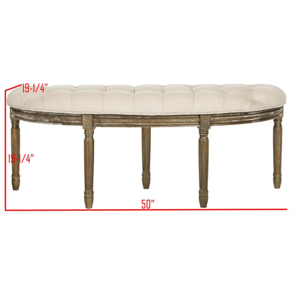 SAFAVIEH Abilene Tufted Rustic Semi Circle Bench, Beige/Rustic Oak