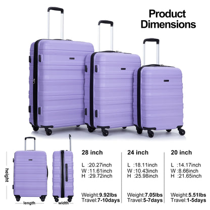Tripcomp Hardside Luggage Set 3-Piece Set (21/25/29) Lightweight Suitcase 4-Wheeled Suitcase Set(Purple)