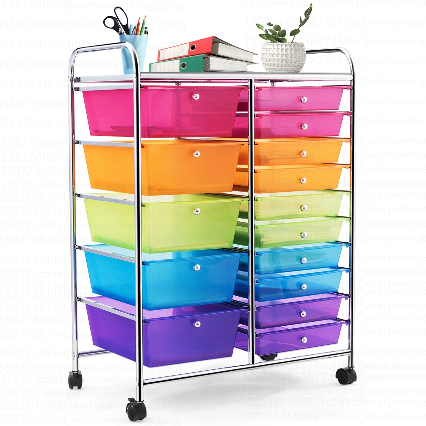 Costway 15 Drawer Rolling Storage Cart Tools Scrapbook Paper Office School Organizer White