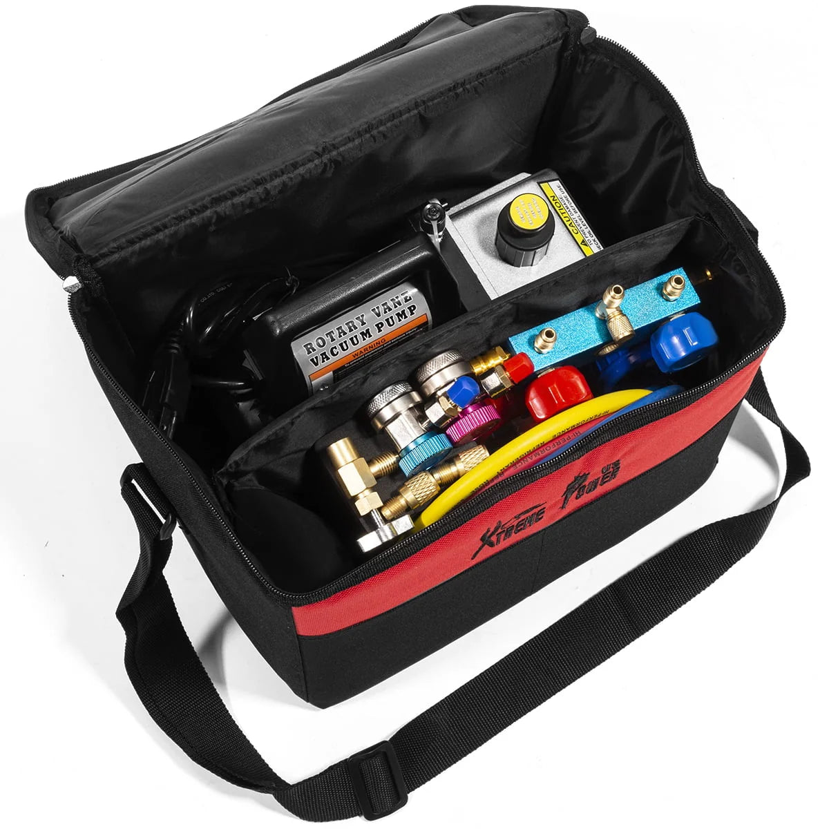 AC Repair Complete Set Vacuum Pump HVAC A/C Refrigeration Manifold Gauge R134 Tap & Leak Detector Carrying Bag