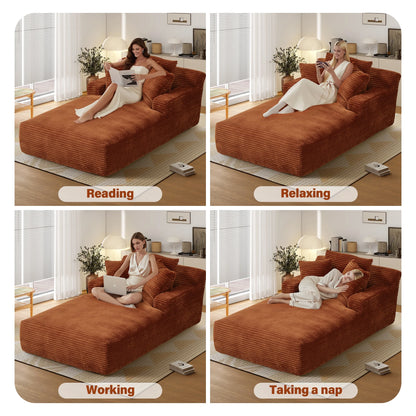 Aukfa 78.7" Extra Long Chaise Lounge Sofa, Oversized Upholstered Couch with 3 Pillows for Indoor Living Room/Bedroom,Orange