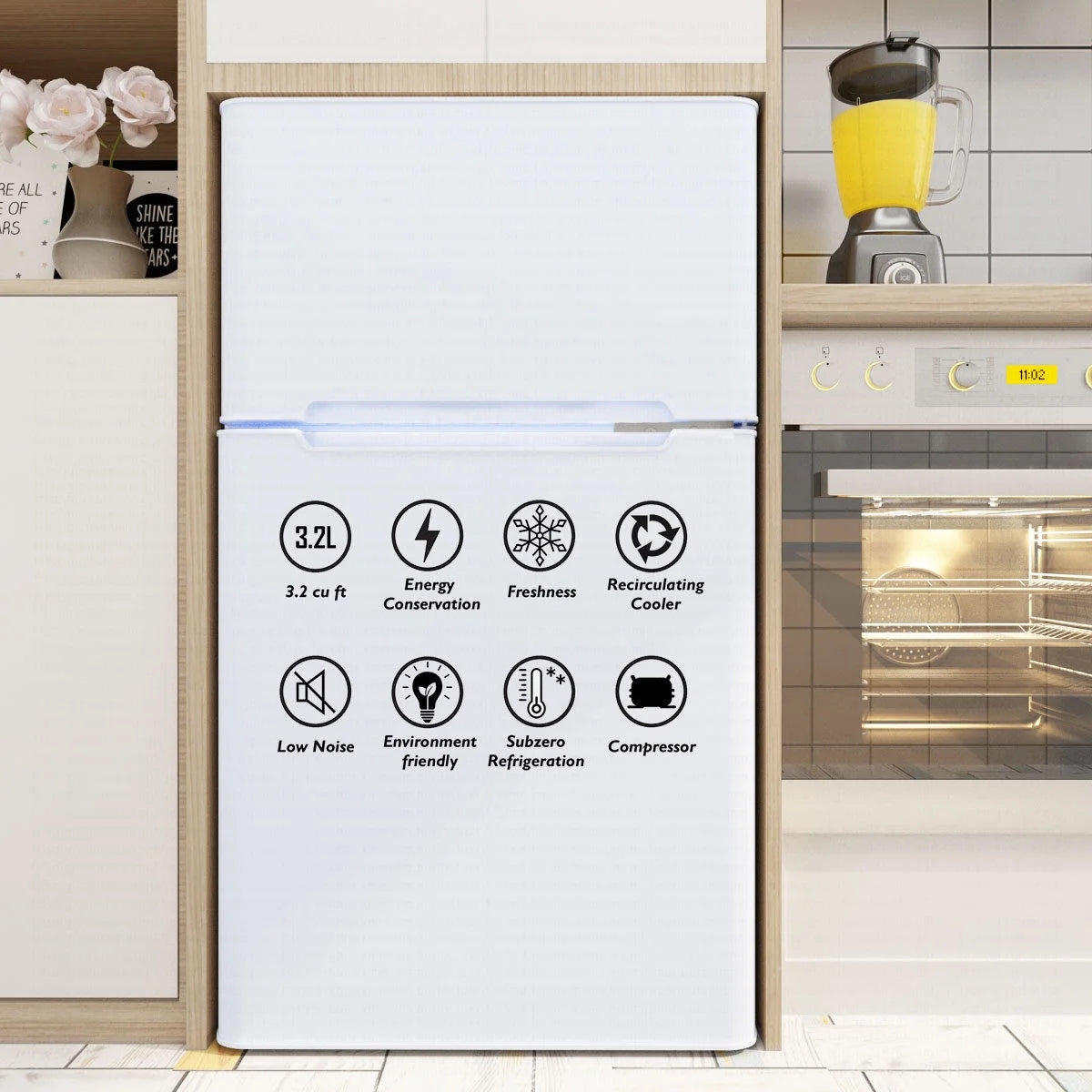 Costway Refrigerator Small Freezer Cooler Fridge Compact 3.2 cu ft. Unit, Grey