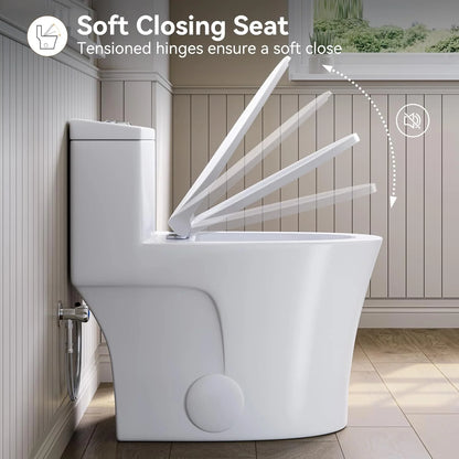 HOROW Compact One Piece Toilet with Comfort Seat ADA Height 17.3" Elongated Dual Flush 0.8/1.28 GPF